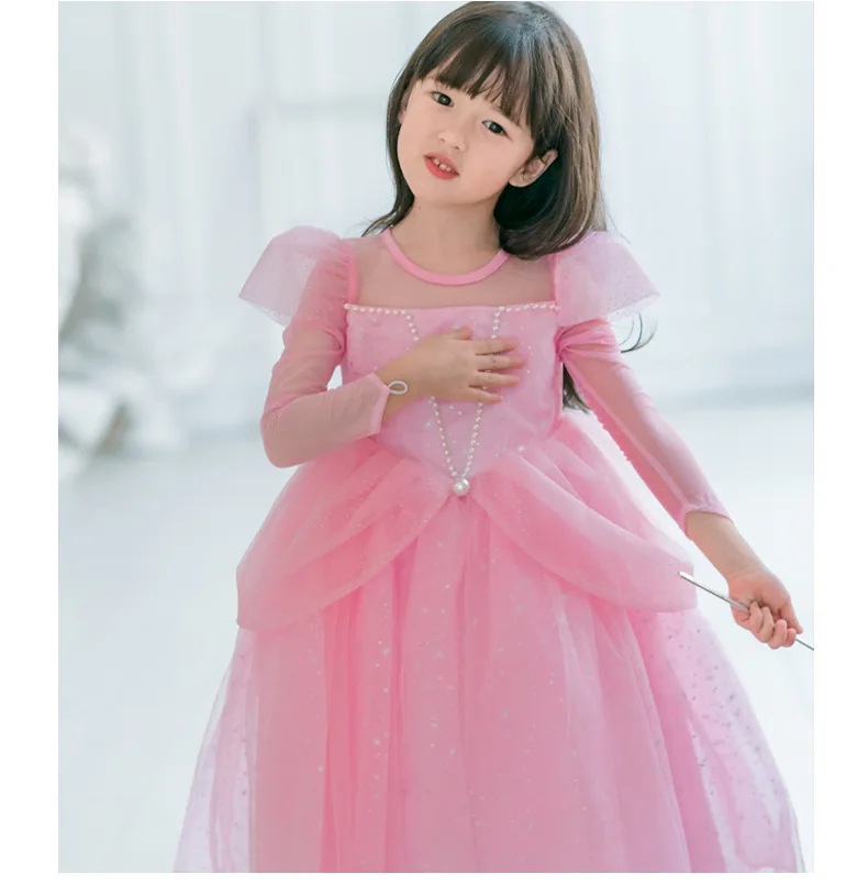 

Girl Elsa Dress Long Sleeve Princess Costumes Blue Pink Ball Gown Fancy Halloween Outfits Toddler Carnival Birthday Party Dress