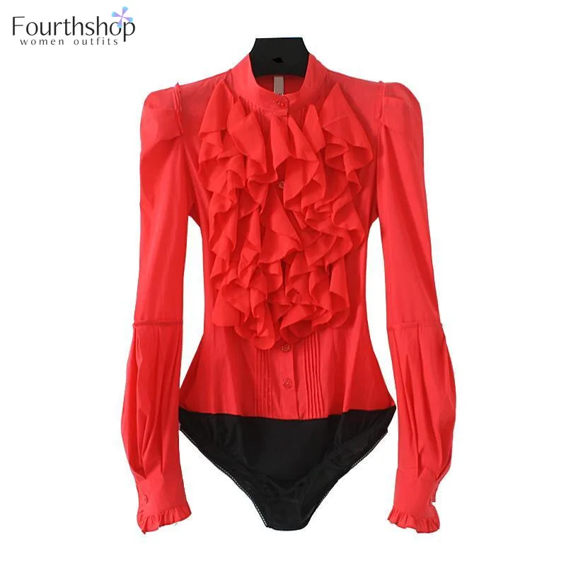 Боди женское с оборками облегающий Модный Топ длинным рукавом белая рубашка для