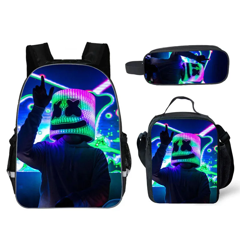 school bag 3 pcs Школьный рюкзак для детей Marshmello сумка Молодежный большой школьный рюкзак для мальчиков/девочек Детский Рюкзак Bookbag - Цвет: school bag 3 pcs