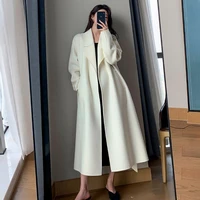 women elegant long wool coat oversize solid long sleeve chic outerwear ladies 2021 new autumn winter lapel cardigan overcoat