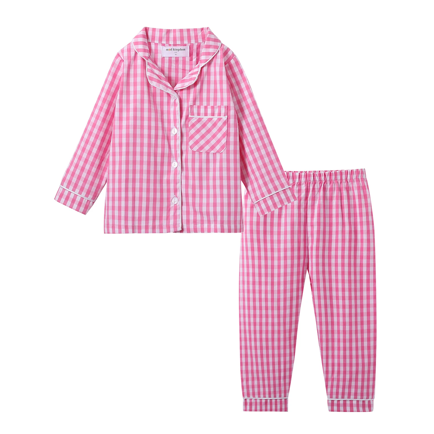 Mudkingdom Boys Girls Long Sleeve Pajamas Set Collared Plaid Autumn Cute Toddler Pajama Kids Sleepwear Children Clothes Pjs