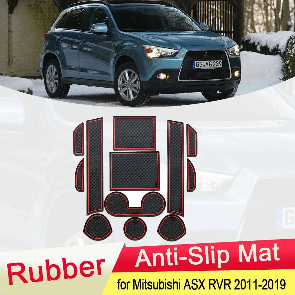 for Mitsubishi ASX RVR 2011~2019 Rubber Anti-slip Mat Door Groove Cup pad Gate slot Coaster Car Accessories 2012 2014 2015 2016 1