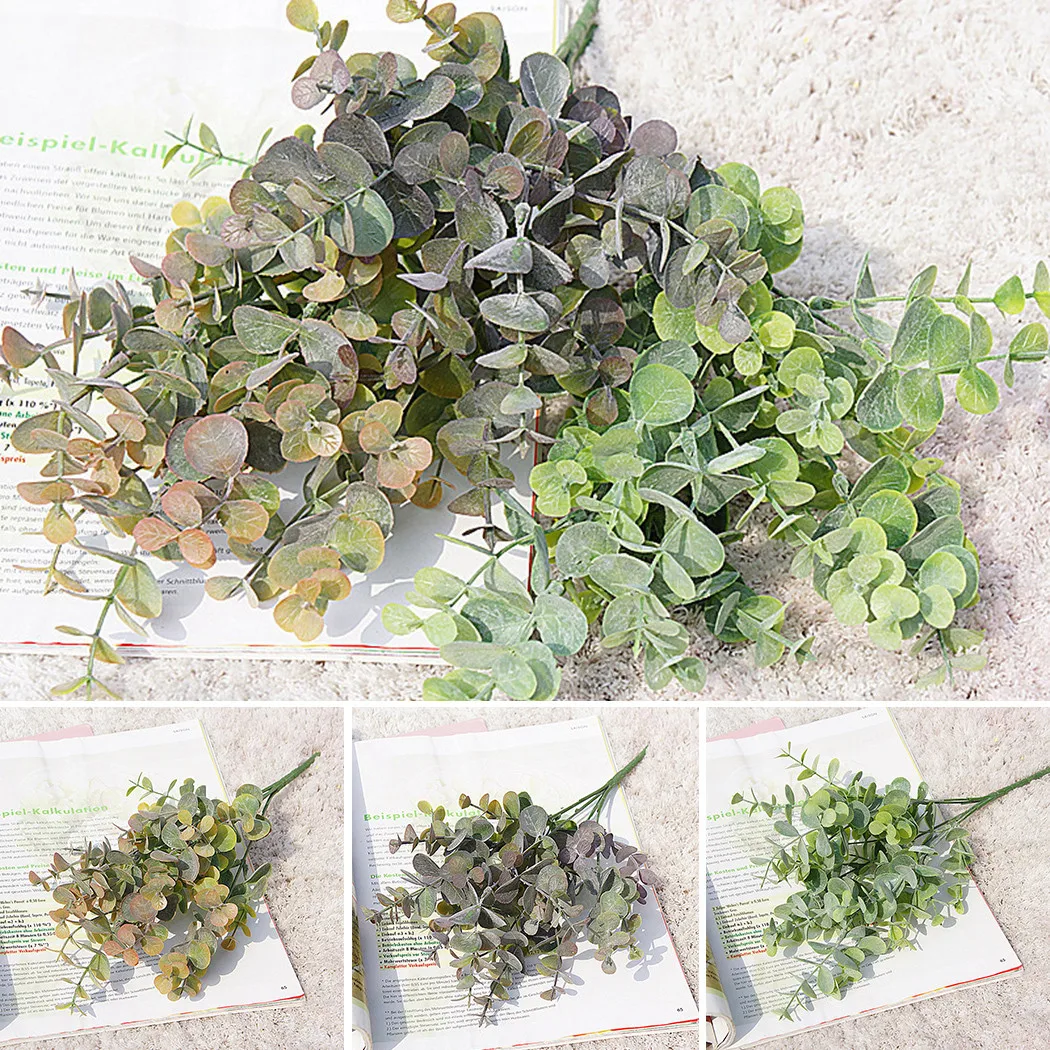 

1 Bunch Artificial Flower Eucalyptus Leaves Plants Wall Material Decorative Lifelike Fake Plants For Home Garden Party Decor
