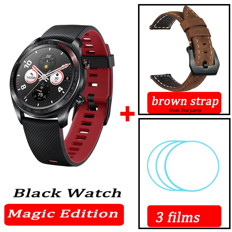 black n brown strap Huawei часы magic Honor часы Magic SmartWatch сердечного ритма водонепроницаемый трекер сна трекер работы - Цвет: black n brown strap