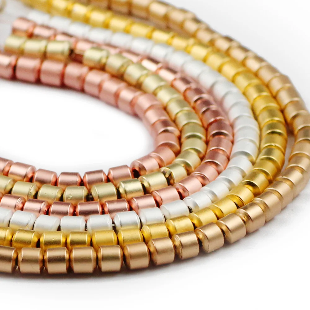 JHNBY матовые золотистые Серебристые цилиндрические гематитовые натуральные