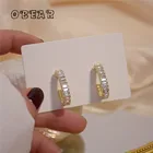 Женские изысканные серьги-гвоздики OBEAR, в Корейском стиле, с-образными кристаллами, из настоящего золота 14 карат, Классические роскошные ювелирные украшения для банкета