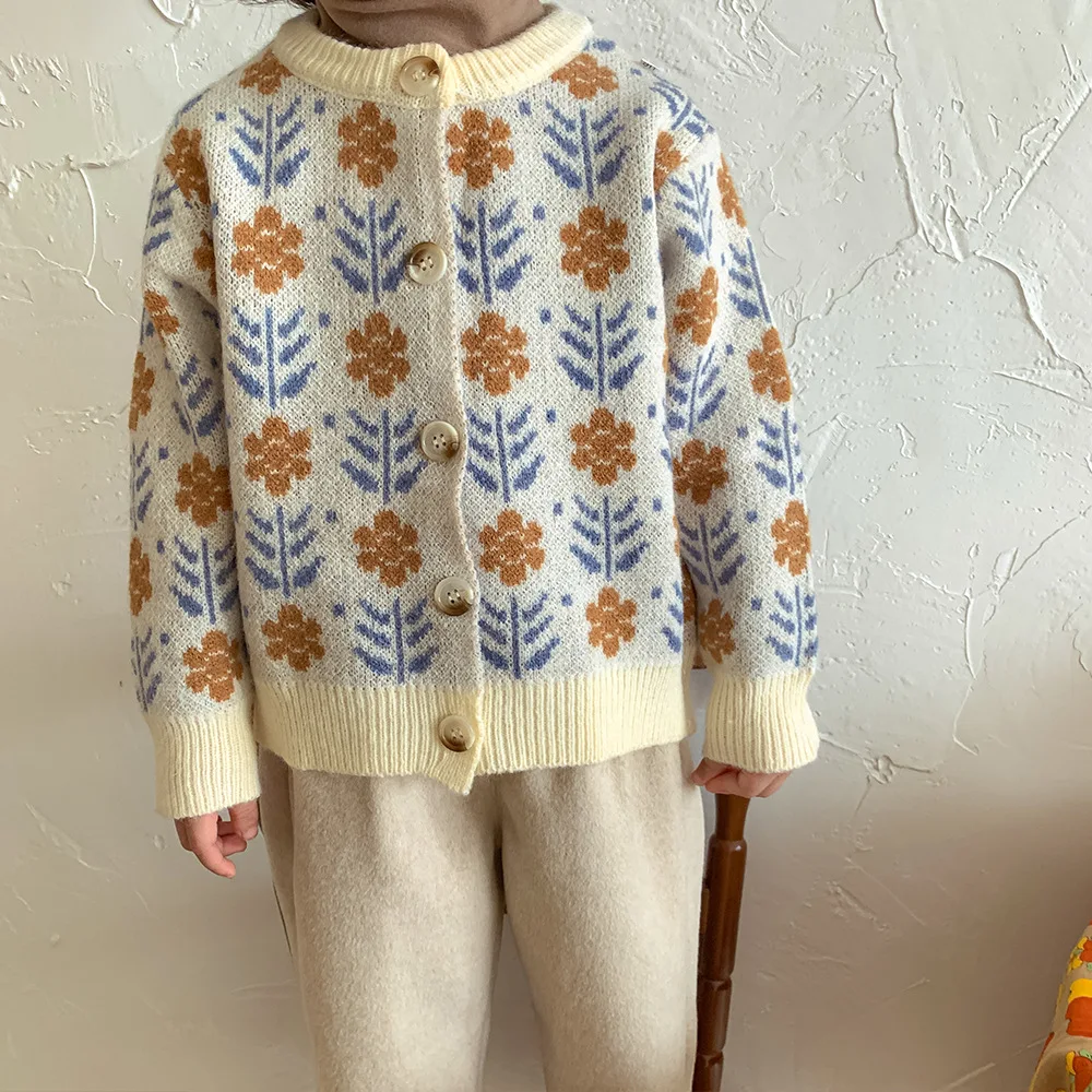 

2022 New Little Girls Sweater Coat Children Casual Knitted Cardigan Kids Fashion Print Sweater Jacket Cotton Baby Knit Tops