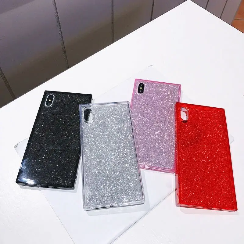 

Glitter Bling Square Phone Case For iPhone 12 11 pro max X Xs XR 11 Pro Max 7 8 6 6S Plus Back Cover Shockproof Coque Fundas