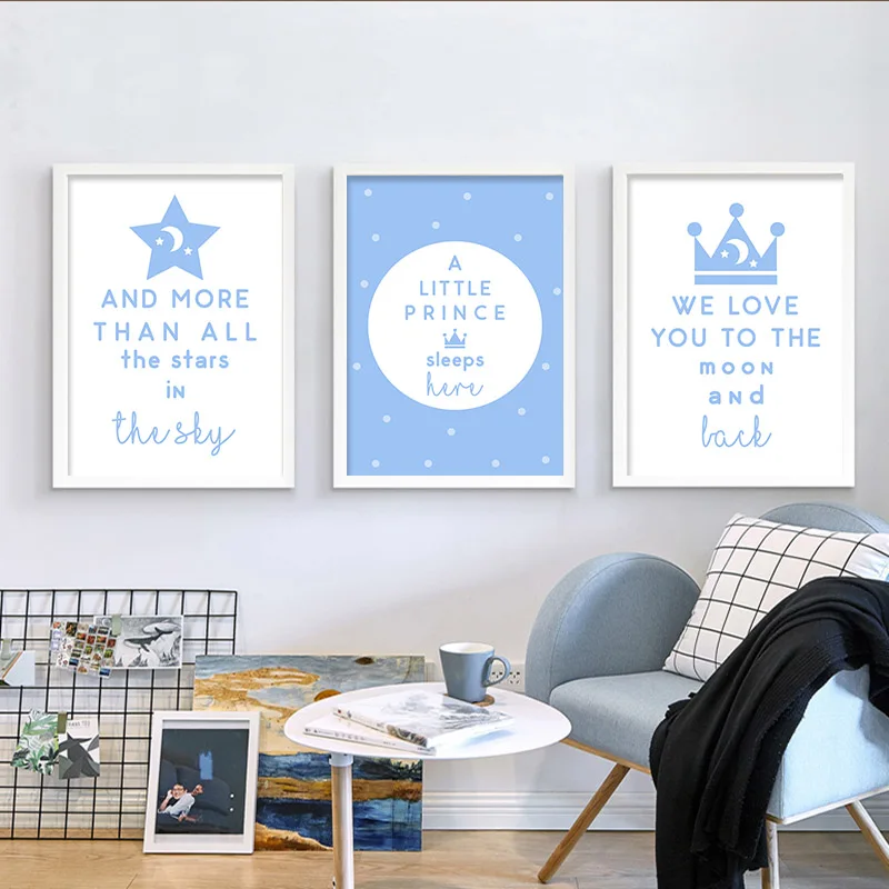 

Детская Настенная картина для детской комнаты, Картина на холсте с синими искусственными рисунками в скандинавском стиле, детские украшени...