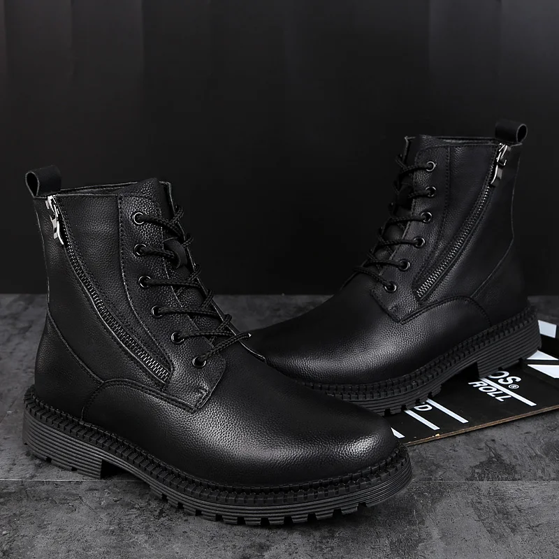

Black High Top New Outdoor Mens Martin Boots Army Tooling Black Male Leather Ankle Boots Men's Motorcycle Boots