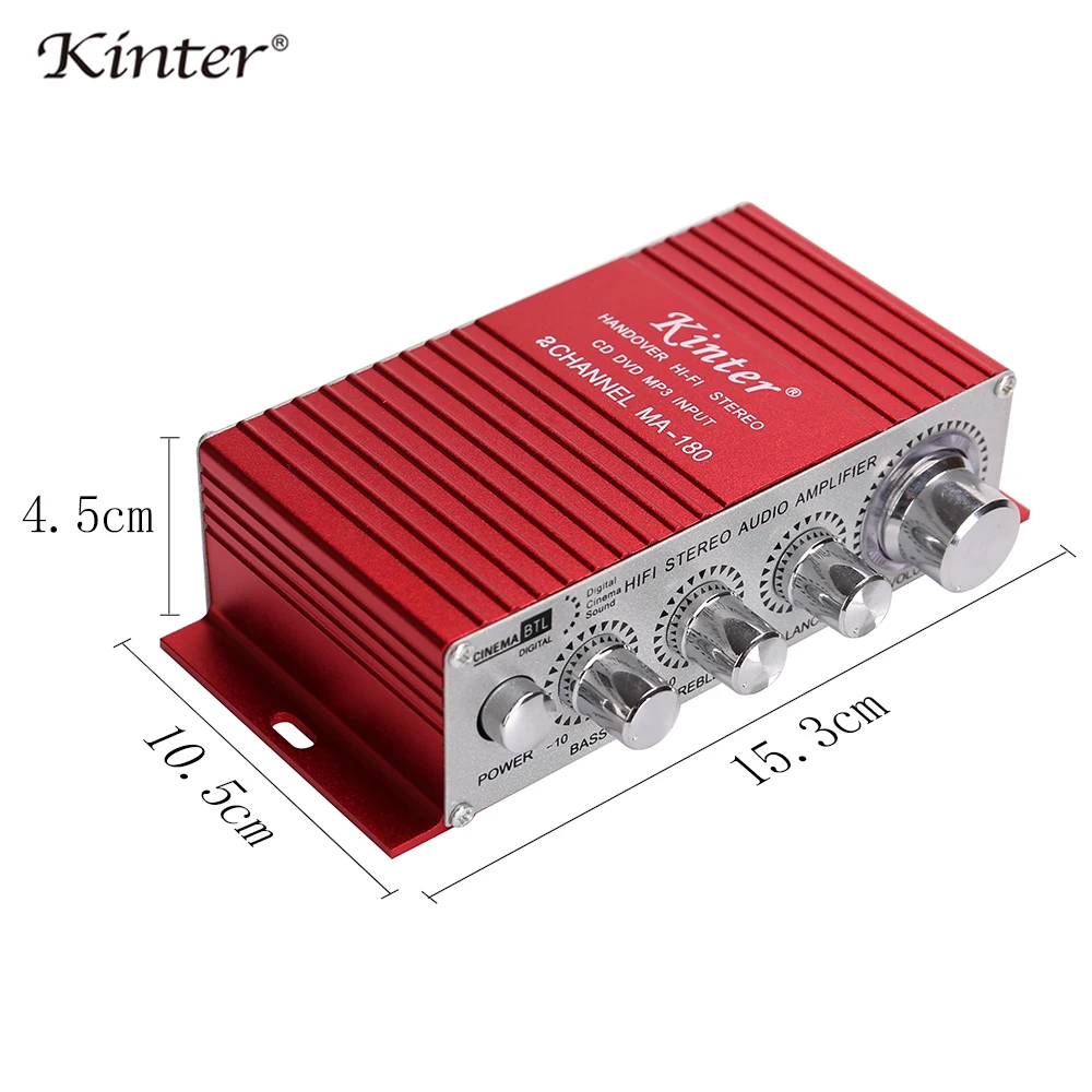 Kinter MA-180 профессиональный мини-усилитель аудио DC12V 2 канала предложение MP3 AUX вход воспроизведение стерео звук управление басовый баланс высоких частот