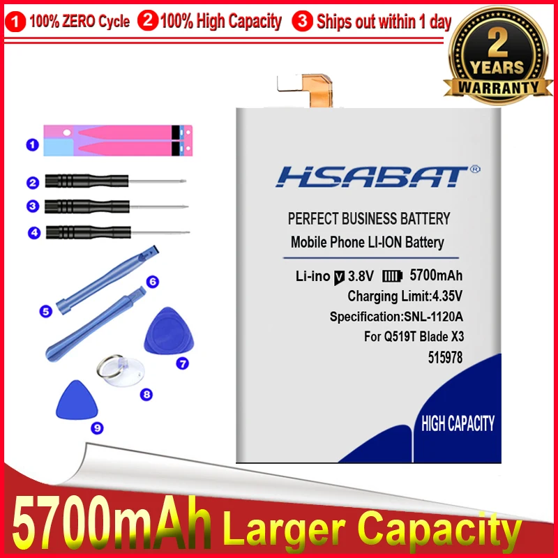 HSABAT 5700mAh E169-515978 515978 батарея для ZTE Q519T Blade X3 D2 A452 высокое качество Мобильный телефон