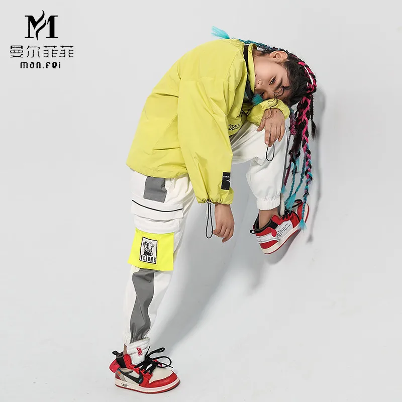 Детский костюм для уличных танцев свободная Зеленая куртка комплект с белыми