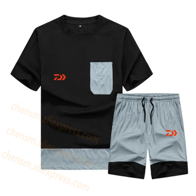 

Dawa Sports Suit Men's Short-sleeved T-shirt Men's Plus Size Loose Sports Daiwa Shorts Casual Suit Summer Two-piece Fishing Suit