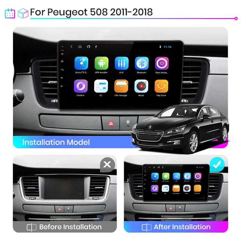 Автомагнитола Junsun V1 pro с экраном мультимедийный видеоплеер для Peugeot 508 2011 2018 Android