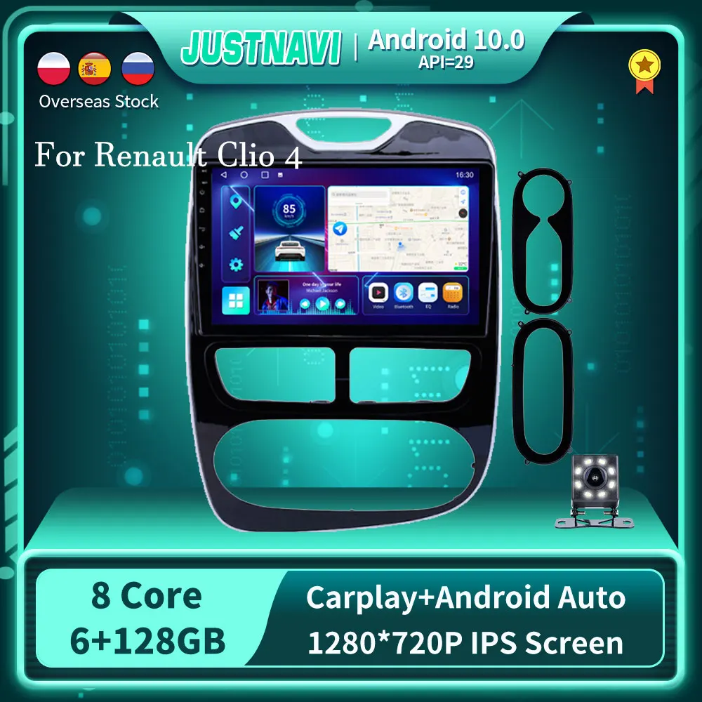 

JUSTNAVI 8G 128G Car Radio Android 10.0 Multimedia For Renault Clio 4 ZOE 2012-2016 Wireless Carplay Auto DSP GPS 1280*720P DVD