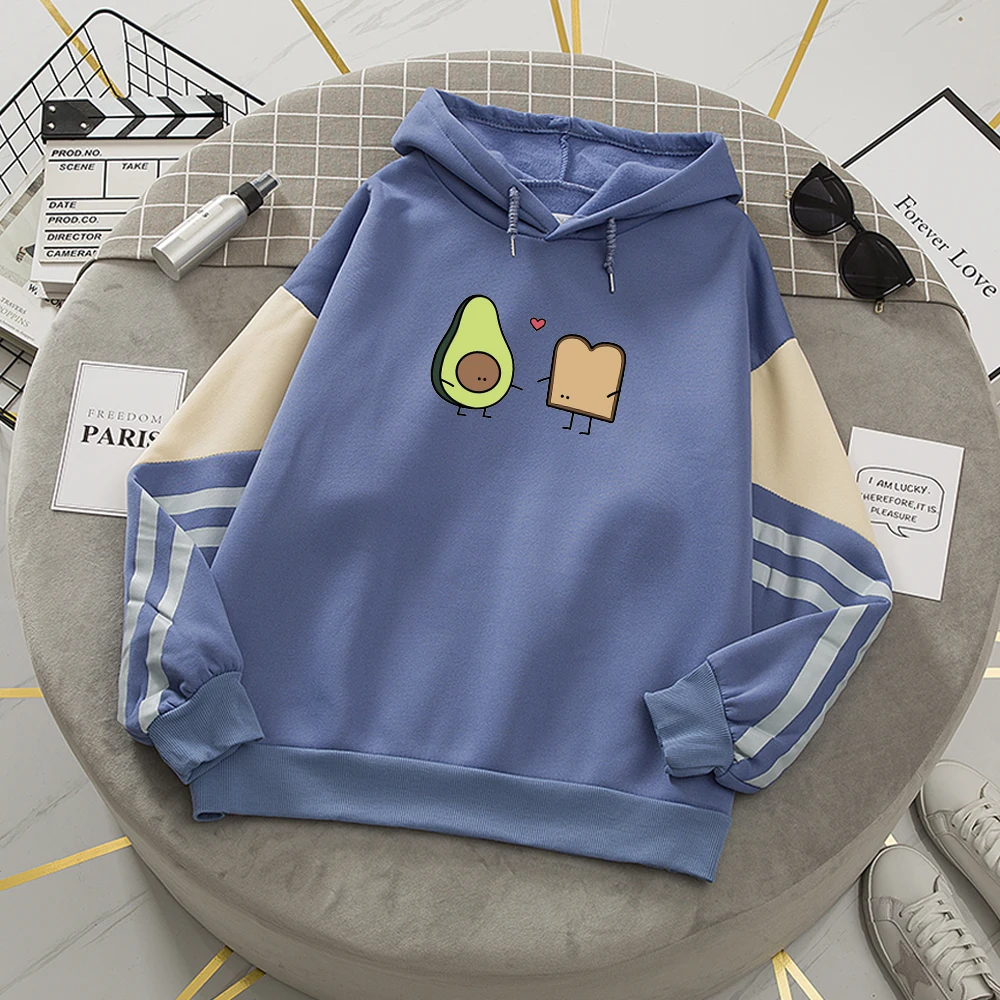 

Korean Couples Patchwork Hoodies Lovers Harajuku Cute Avocado Vegan Bread Cartoon Sweatshirts Harajuku Oversized Contrast Hoodie