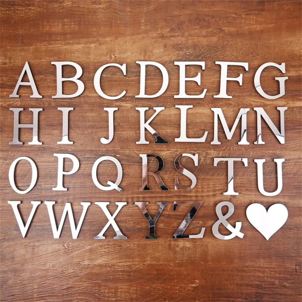 

1PCS 26 English Letters DIY 3D Mirror Acrylic Wall Sticker Decals Surface Modern Home Decor Wall Art Mural Fumiture Stickers