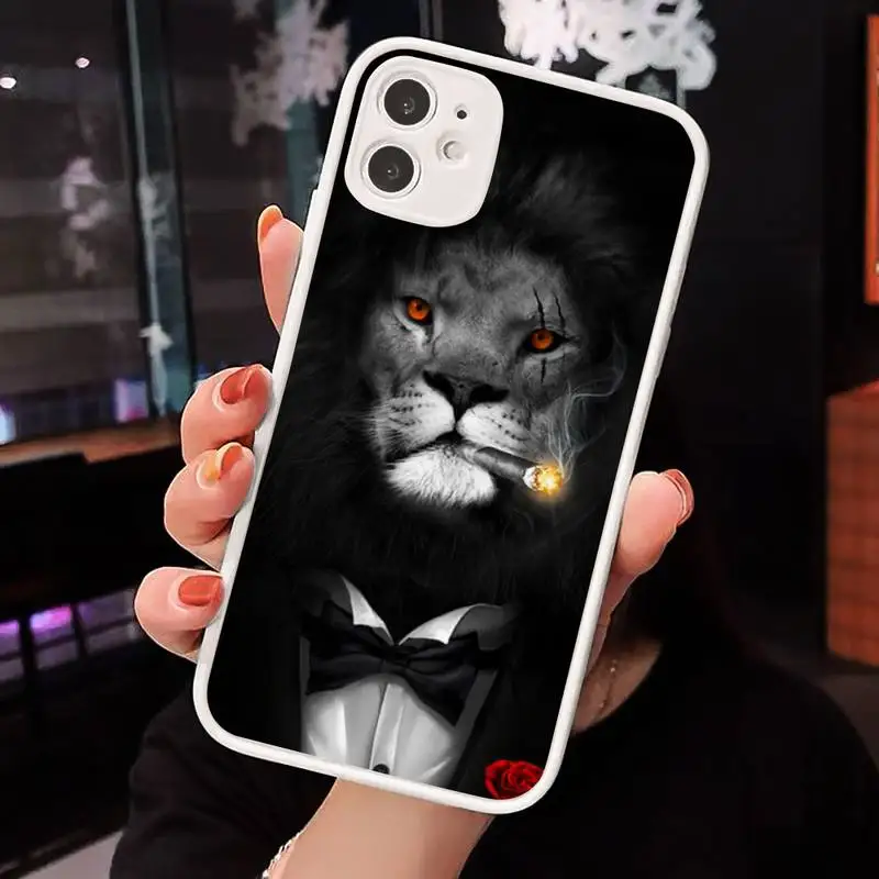 

lion art animal cool Phone Case Matte transparent For White iPhone 12 Mini 11 Pro XR XS Max 7 8 Plus X Back Cover