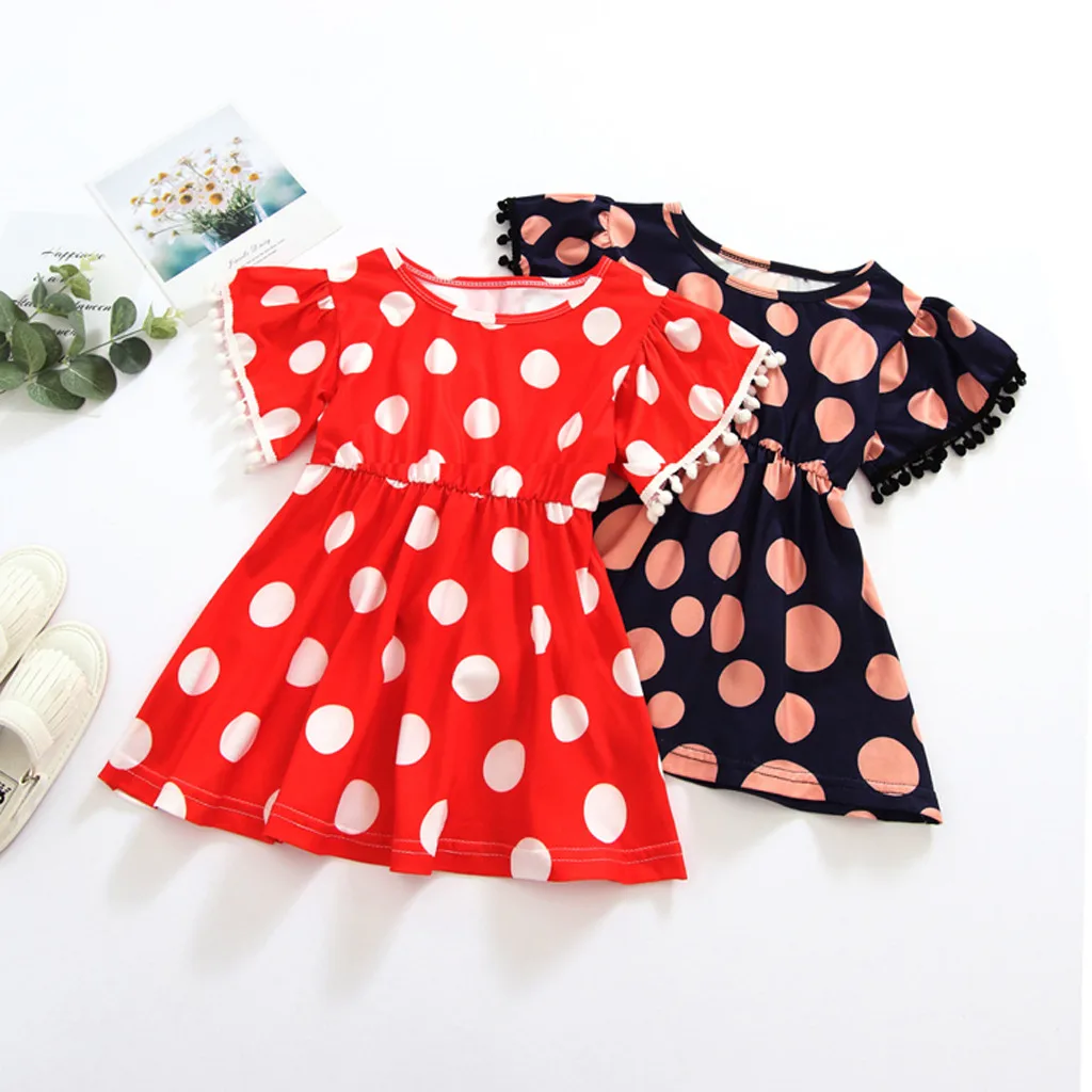2020 Luxury Baby Girls Evening Dress bebek abiye Children's Kawaii Polka Dot Red Party Toddler Kid christening dress Rosa | Детская