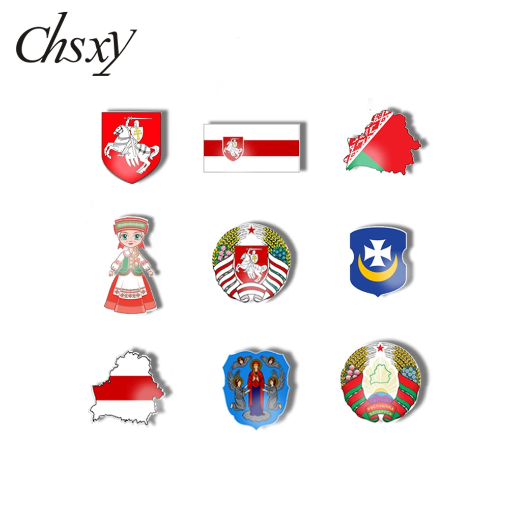 

CHSXY Republic of Belarus Symbol Acrylic Lapel Pins Badges Belarusian National Emblem White Knight Art Epoxy Brooches Best Gift