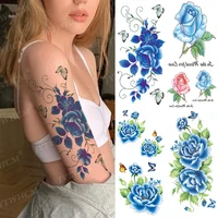 blue enchantress rose flower tattoo sticker waterproof design 3d peony femme temporary sleeve tattoo sexy body fashion stickers