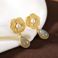 needle vintage court style opal pearl flower earrings ins fashionable earrings online influencer earrings female