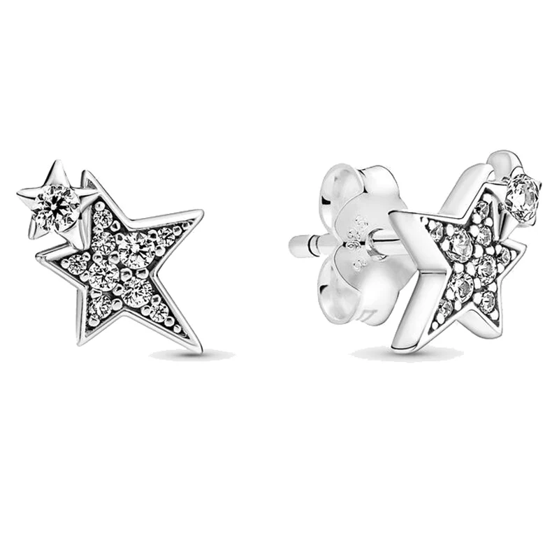 

Original 925 Sterling Silver Earring Sparkling Asymmetric Stars Earrings For Women Wedding Gift Fine Europe Jewelry