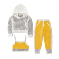 2021 spring girls sportswear clothes sets kids tracksuit for children mesh long sleeve hoodies camisole sports pants suit