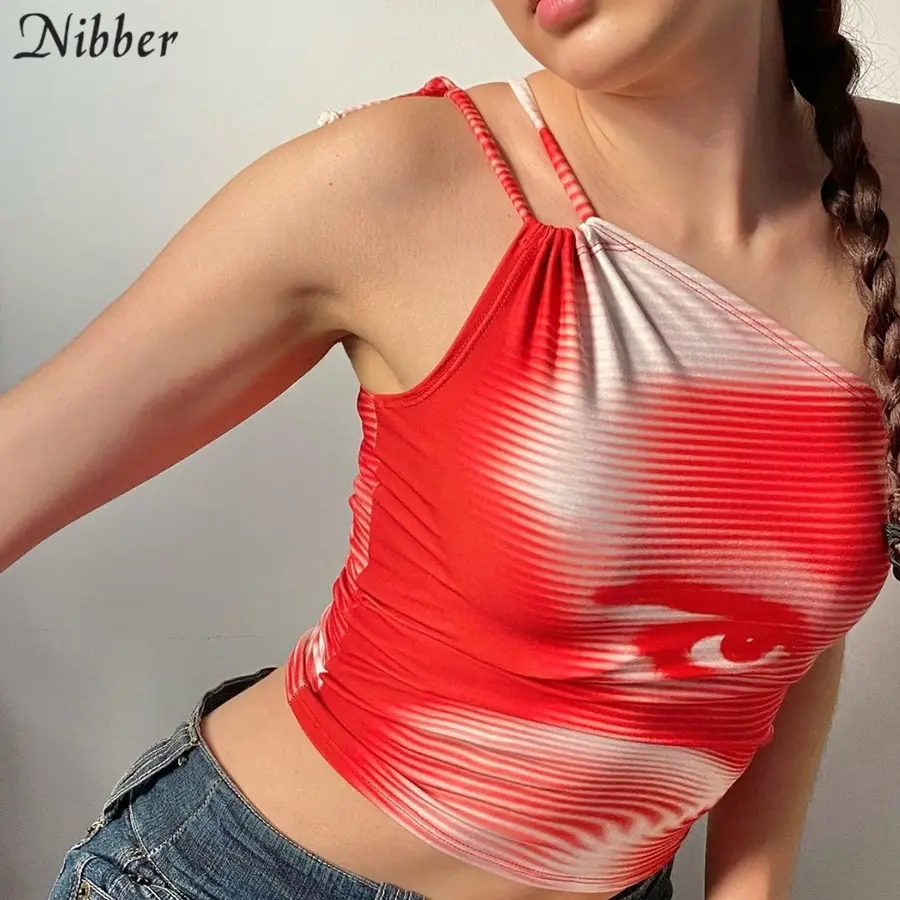 

Nibber Y2K Portrait Abstract Printed Top Asymmetric Sleeveless Camisole For Hot Girl Style Fashion Women Street Outing Sexy Wear