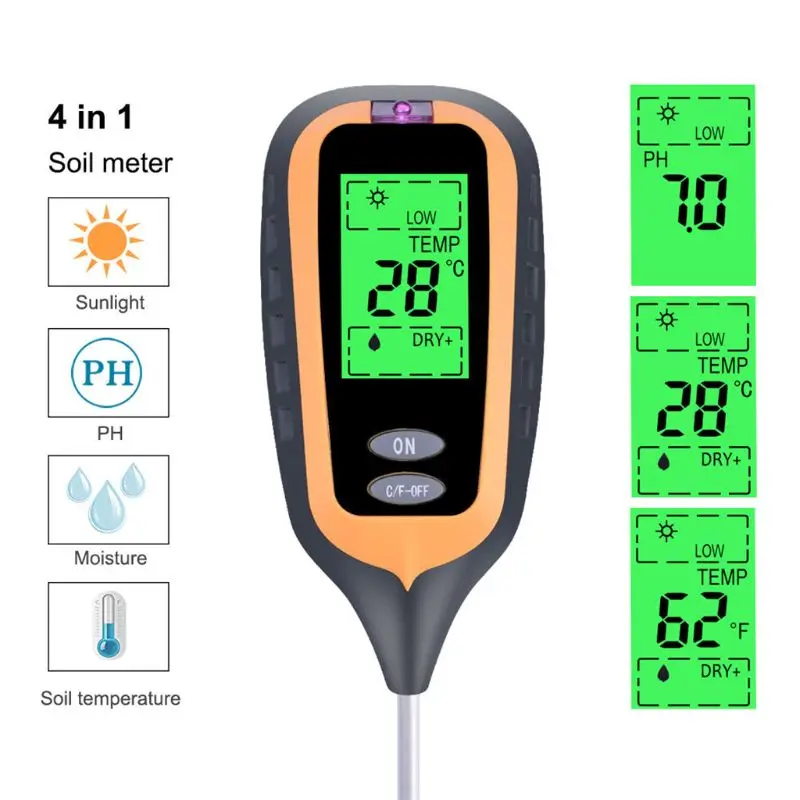 

Цифровой измеритель влажности почвы 4 в 1, PH-метр, тестер температуры и солнечного света