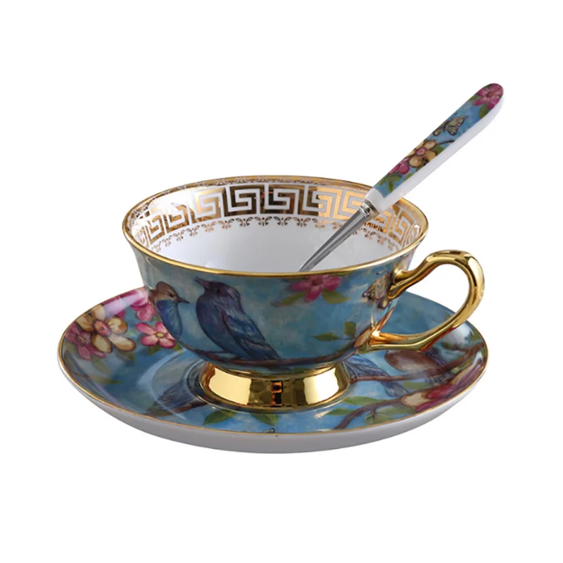 

European-Style Bone China Coffee Cup Creative Ceramic Home British Afternoon Flower Tea Couple Two Saucer Spoon And Cup Holder