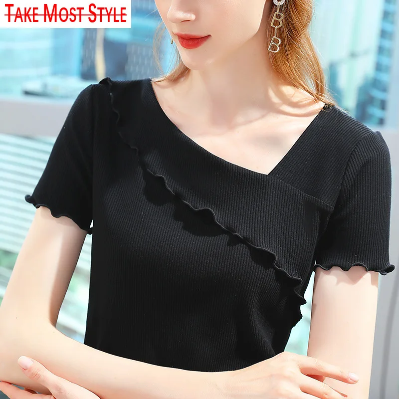 

European Clothes Fashion Asymmetrical T-Shirt Women 2021 New Summer Back Tops Ropa Mujer Shirt Tees