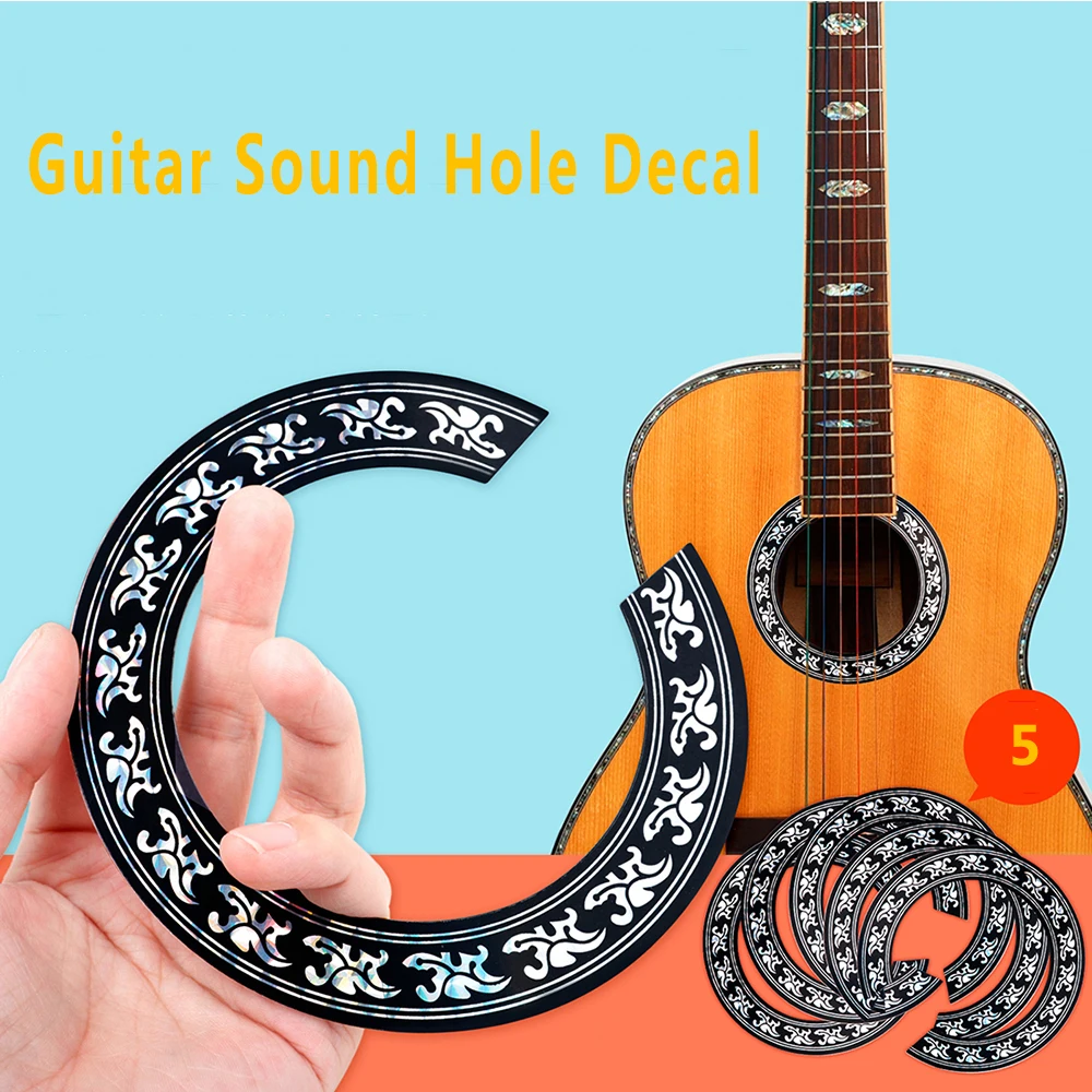 5Pcs Guitar Sound Hole Rose Decal Sticker Black For 39 Inch Acoustic Classical Guitar Parts Accessories Musical Instrument Decal