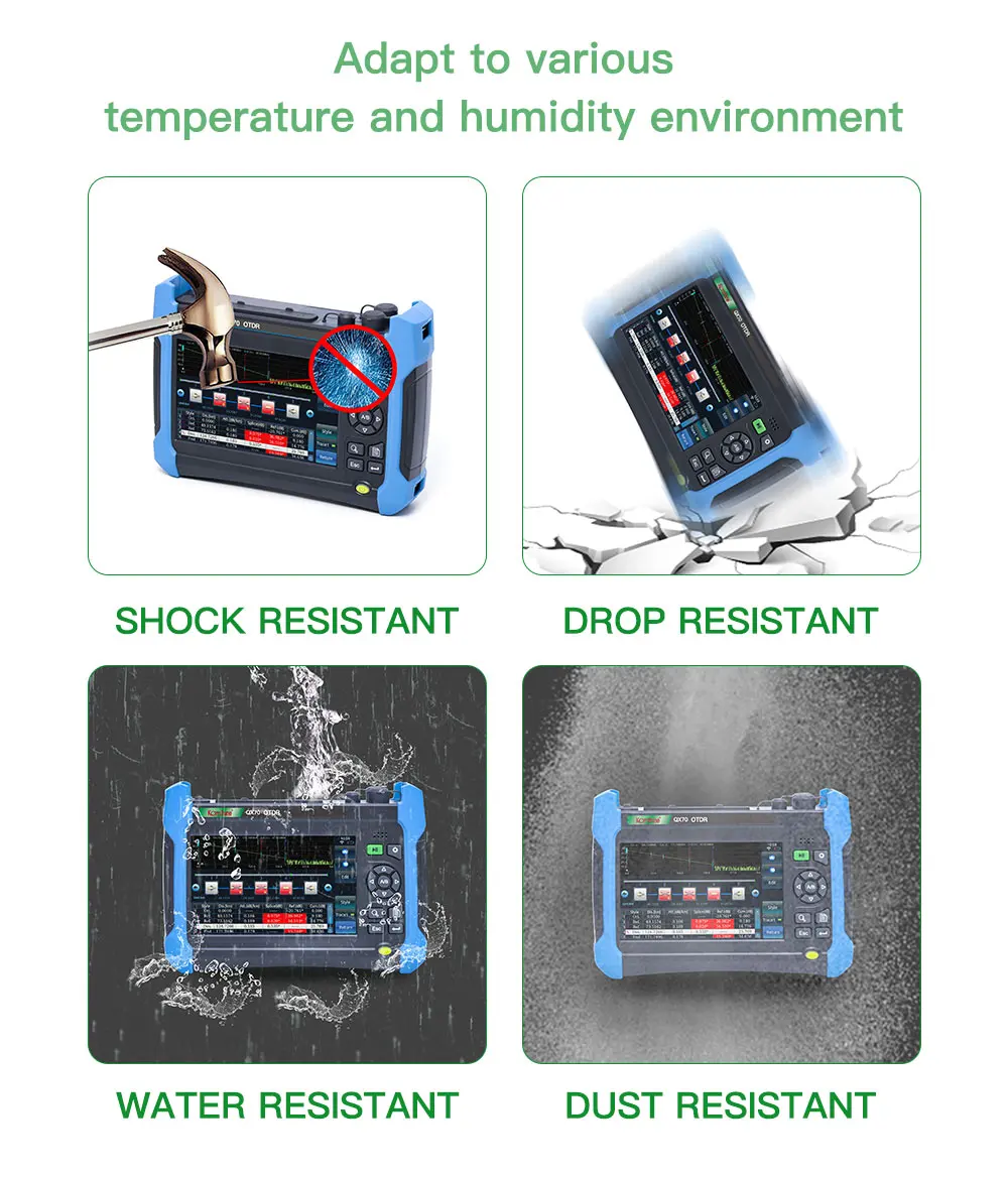 

KOMSHINE QX70-MS SM & MM Singlemode and Multimode 850/1300nm+1310/1550nm 24/28/32/30dB suit for SM&MM Fiber OTDR