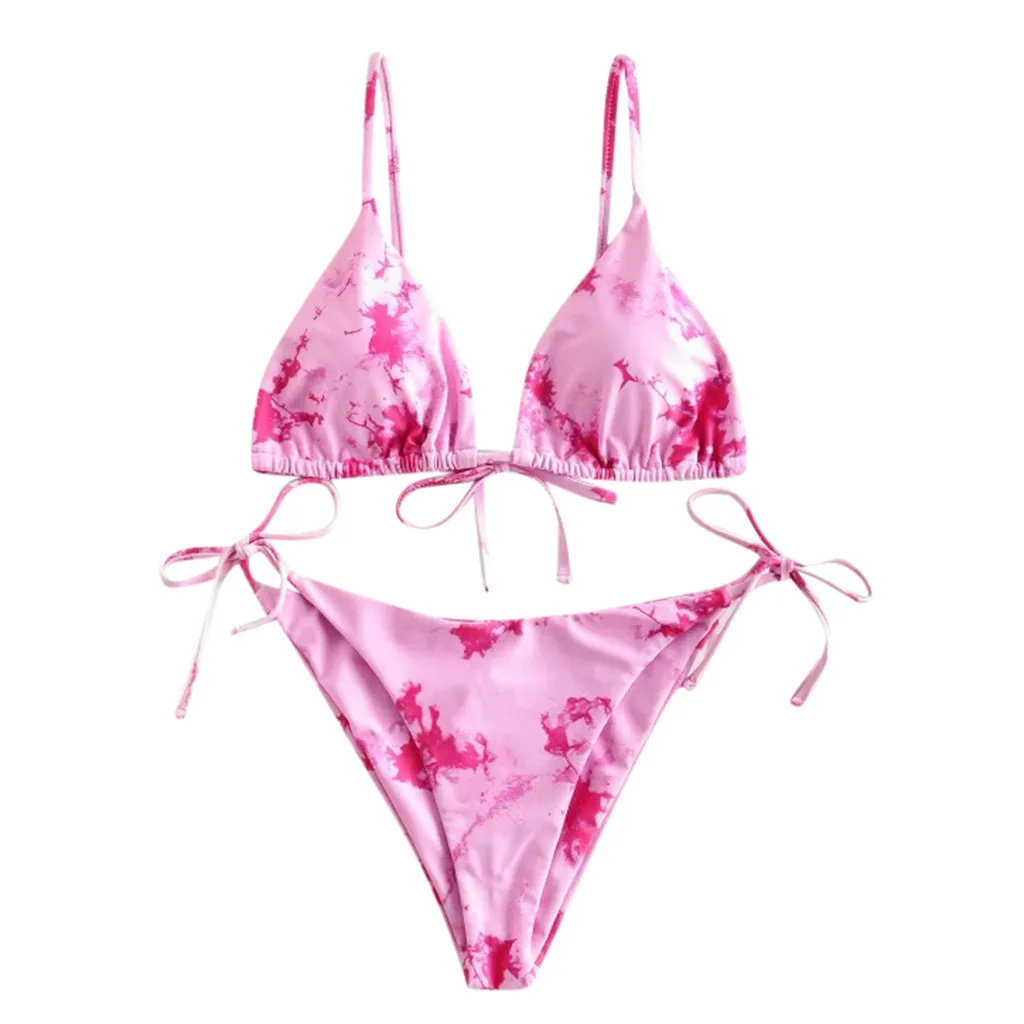 Women Push Up Gradient Print Two Pieces Bikini Set Swimwear Tie-dye Printing Split Swimsuit Cover Beachwear Hot Selling | Женская одежда