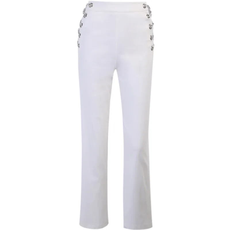 

Autumn new pure color trousers of cultivate morality pants 23281 p sexy personality chain decoration