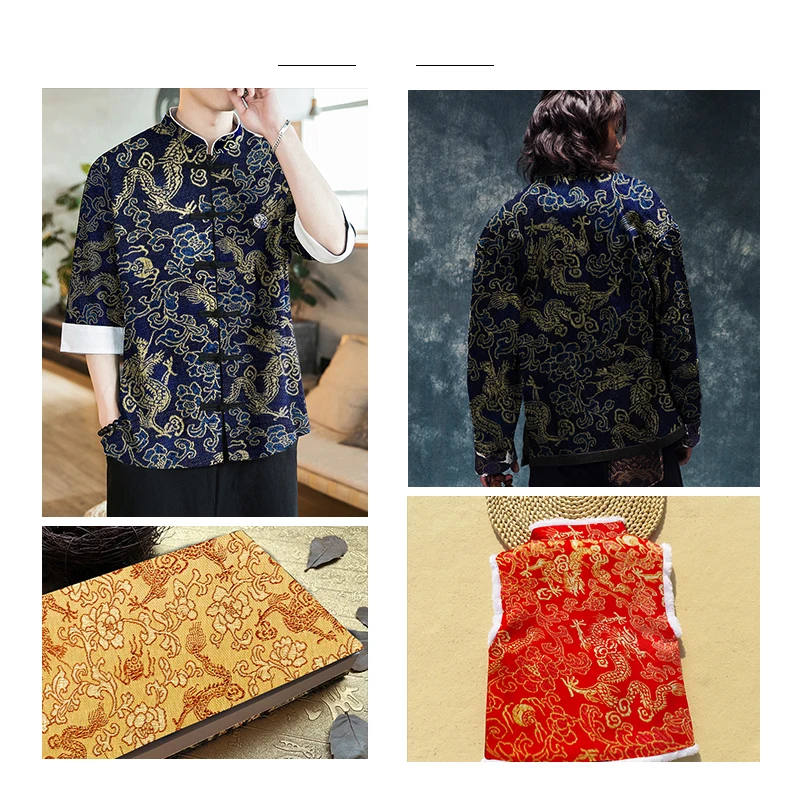Brocade fabric for dress jacquard silk dragon pattern fabrics for sewing cheongsam and kimono material images - 6
