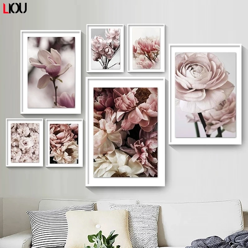 Большие розовые пионы Розовый пион цветок магнолия настенная Картина на холсте