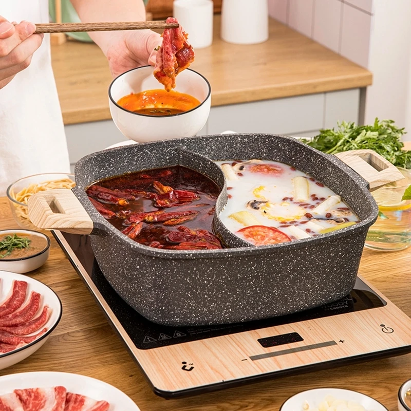 Home Kitchen Shabu Hot Pot Divided Gas Induction Cooker Chinese Mandarin Duck Hotpot Round Soup Chafing Dish Cooking Cookware