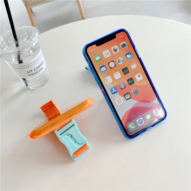 

Neon Hand Band Strap Case for iPhone 12 Pro Max XR 7 8 Plus 11 Pro X XS Clear Fluorescence Sprot Portable Holder Cover SE 2020