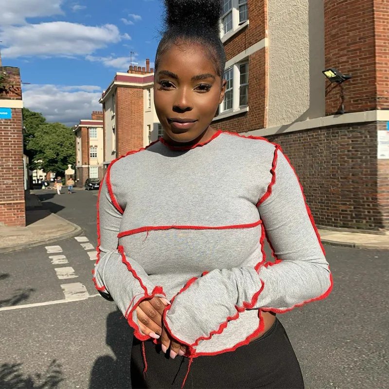 Весна осень новинка хит продаж Женская Повседневная модная футболка с длинным