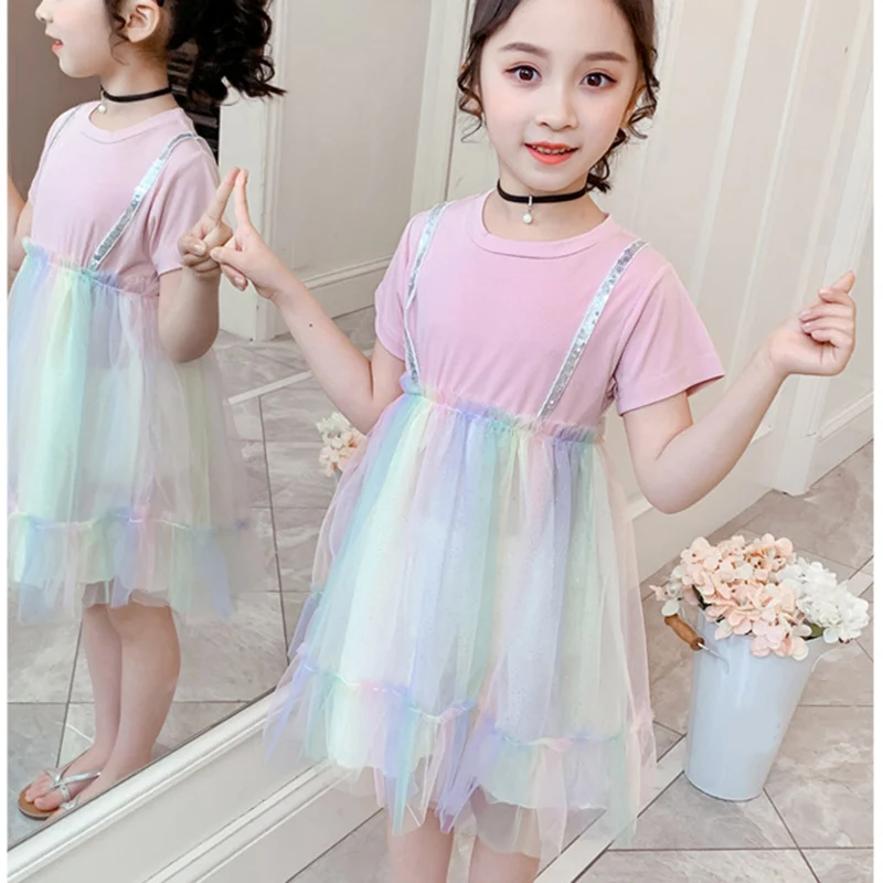 

Платье, новинка 2021, летнее Сетчатое платье с блестками для девочек, детские платья, одежда для девочек, детская одежда для девочек