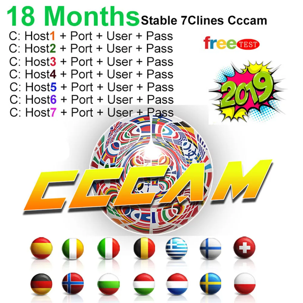 Быстрый и стабильный HD 1 год Европа Испания Cccam7 Clines для DVB-S2 v7 спутниковый ТВ приемник V8 супер V9 супер