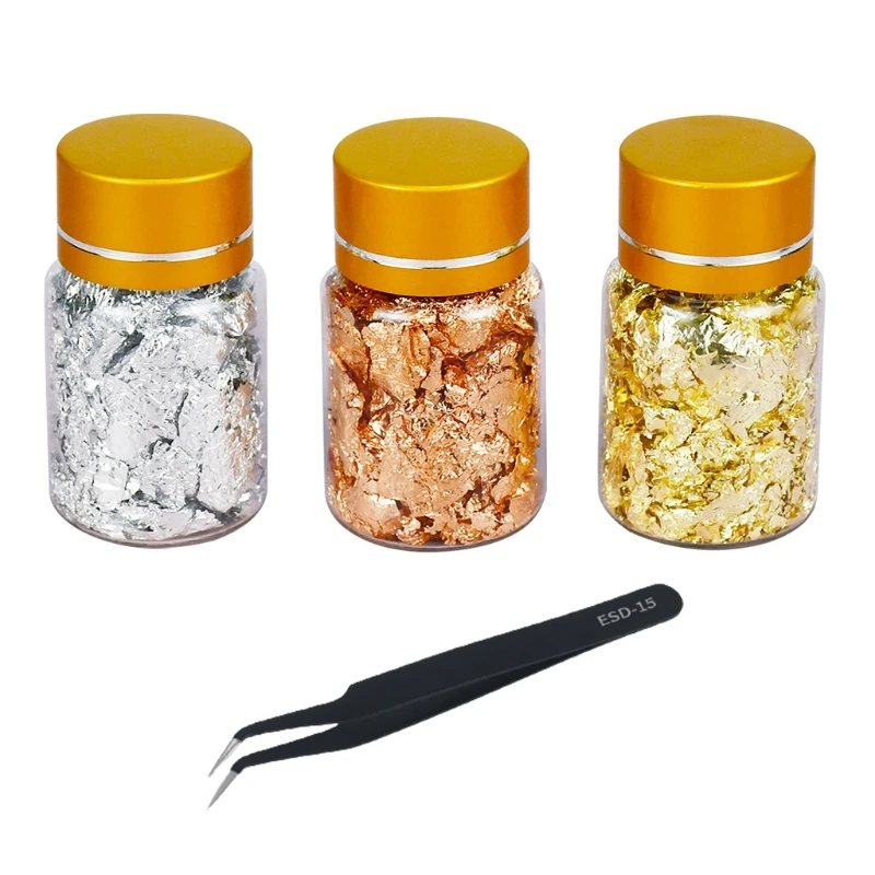 

L5YA Multi-purpose Shiny Gold Leaf Flake Set Art Crafting Paper DIY Embellishments