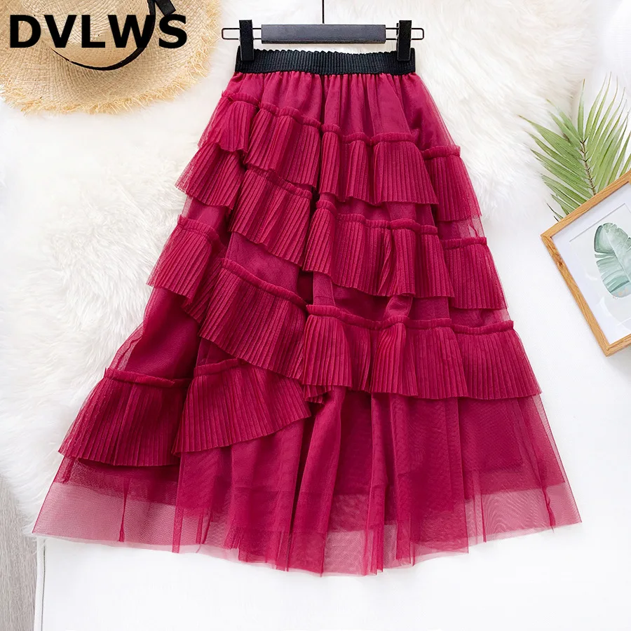 Женская юбка с оборками DVLWS пачка розового и красного цветов 2 цвета черная