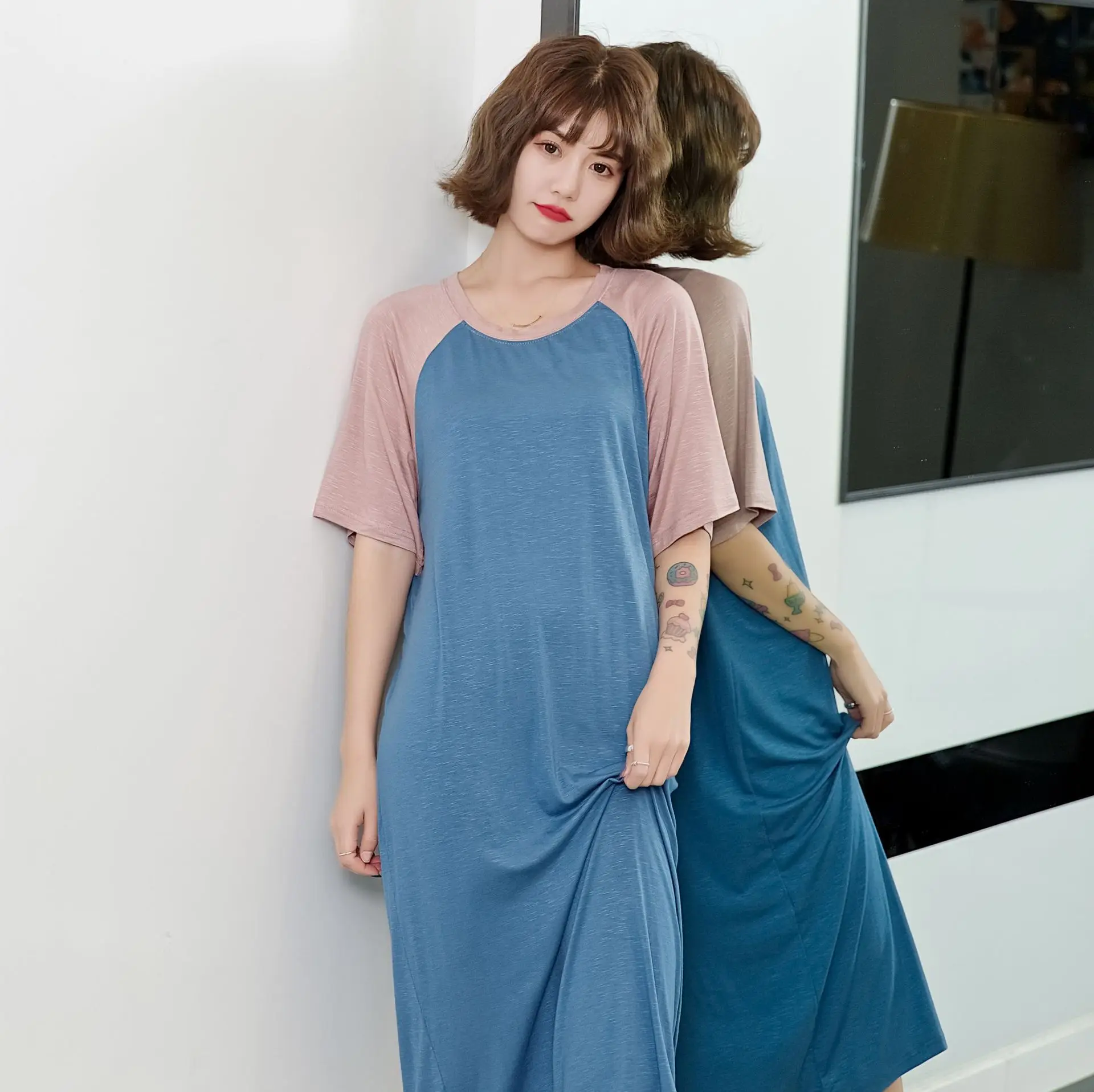 Супердлинная женская ночная рубашка летняя Корейская тонкая Модальная