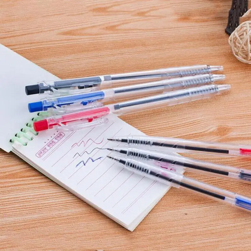 

3 Pieces / Set Of Transparent Simple Type 0.7mm Bullet Refill Ball Pen Black Red Blue Office School Supplies Writing Ball Pen