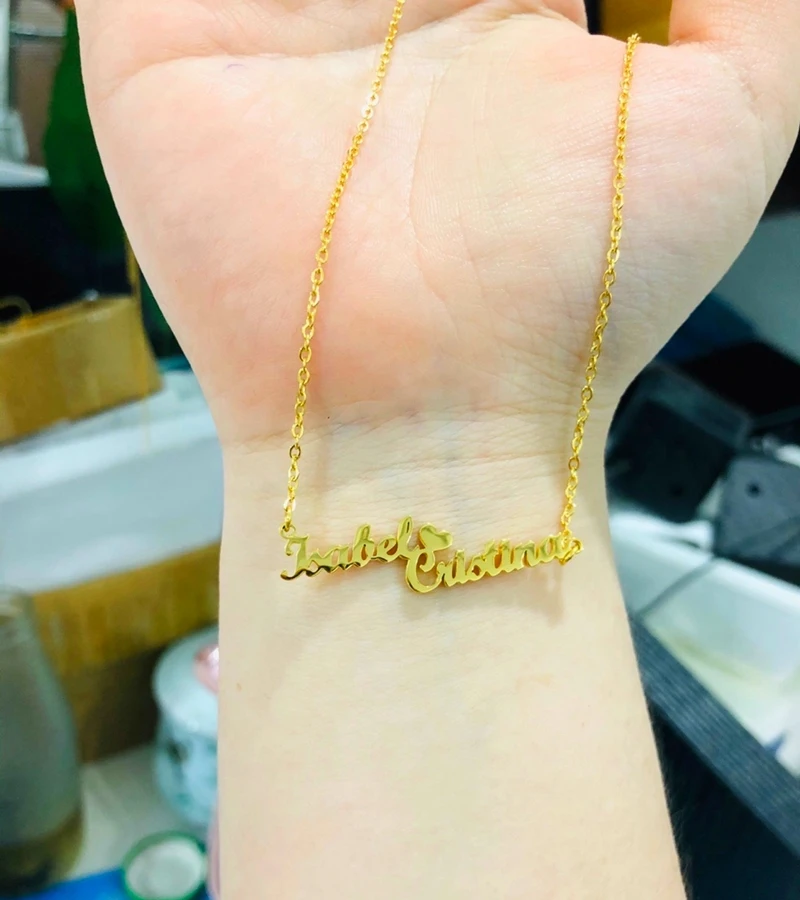 Персонализированные шахматные двойное имя ожерелье из нержавеющей стали с двумя