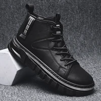 luxury leather mens ankle boots shoes outdoor trend thick bottom lace up mens boots winter mens black boots with warming fur